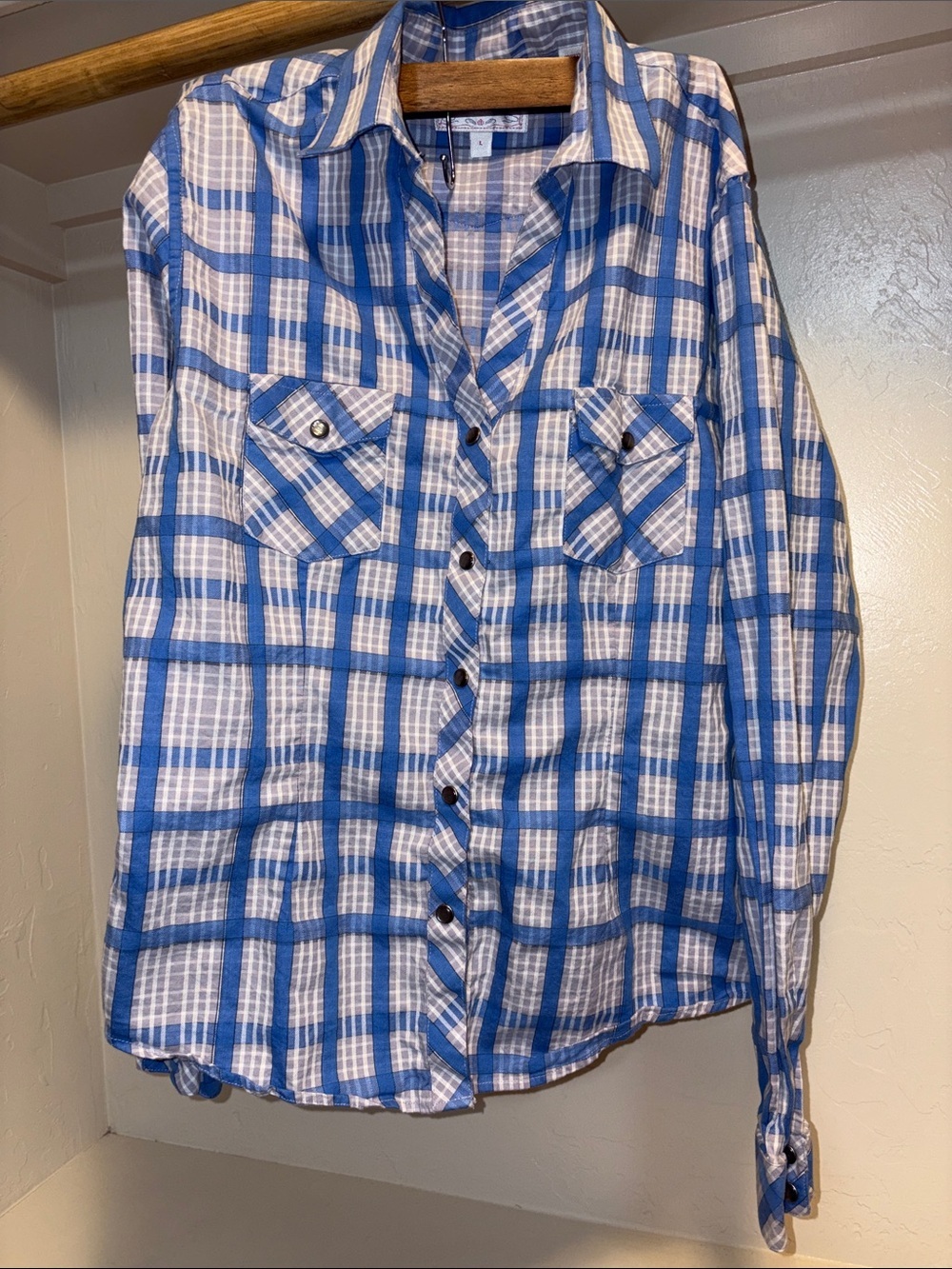 Panhandle Slim Blue & White Plaid Button-Front Shirt